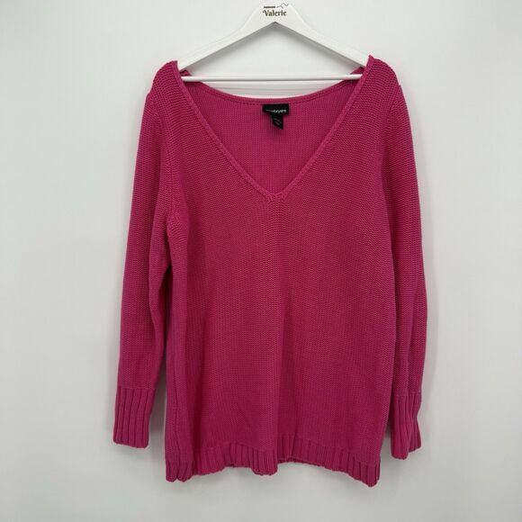 Lane Bryant Pink Cotton Knit V Neckline Sweater Size 18/20 Plus - Picture 1 of 7